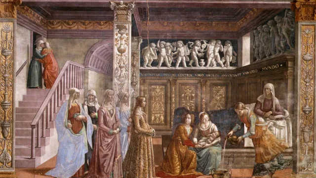 Birth_of_St_Mary_in_Santa_Maria_Novella_in_Firenze_by_Domenico_Ghirlandaio (Foto: wikimedia.org) Birth_of_St_Mary_in_Santa_Maria_Novella_in_Firenze_by_Domenico_Ghirlandaio (Foto: wikimedia.org)