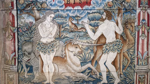 Adam und Eva mit Einhorn (Foto: Klaus-Christian Hirte) Adam und Eva mit Einhorn — Wandteppich Schweiz, Mitte 16. Jhrdt. Museum Barberini, Potsdam, Leihgabe des Kunstgewerbemuseums Berlin (Foto: Klaus-Christian Hirte)